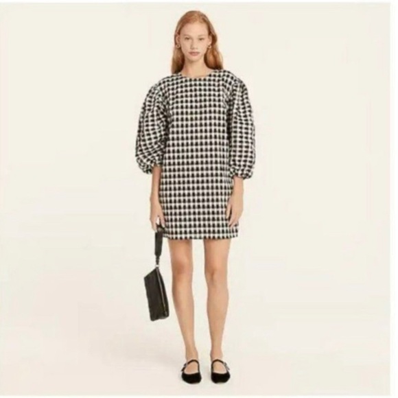 J. Crew Dresses & Skirts - J.Crew Black and white gingham puff sleeves sheath dress size medium